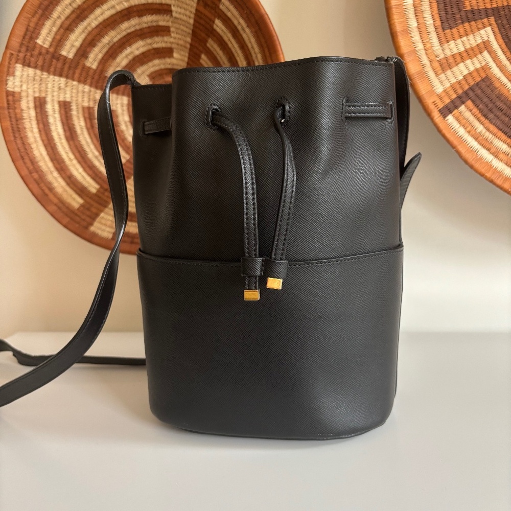 Cuyana Black Leather Mini Bucket Bag